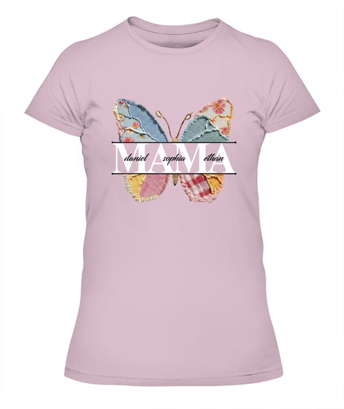 Personalized Butterfly Mama Grandma Nana Custom  Faux 3D Patchwork T-Shirt Hoodie Sweatshirt