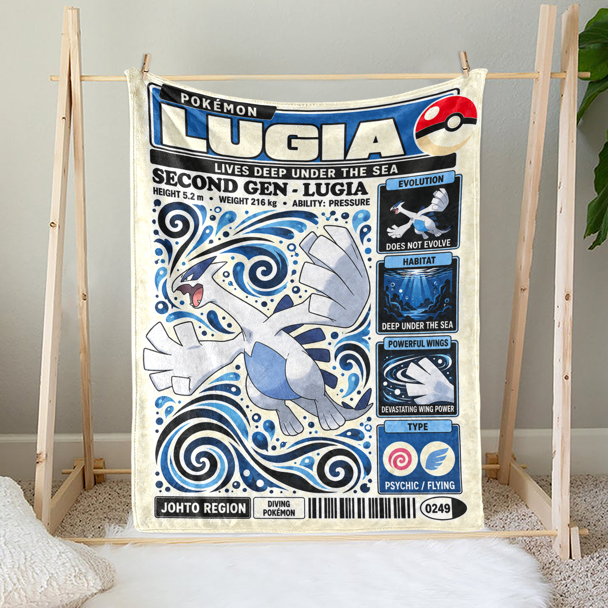 PKM Lugia Evolution Retro Fleece Blanket