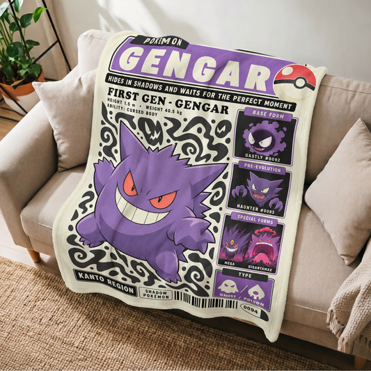 PKM Gengar Evolution Retro Fleece Blanket