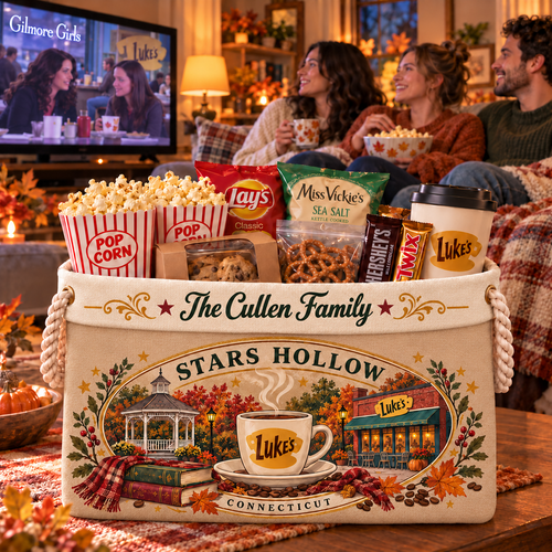 Personalized Stars Hollow Basket with Family Name, Storage Bin with Rope Handles