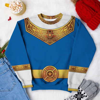 Blue Power Rangers Zeo Ugly Christmas Custom Imitation Knitted Sweatshirt