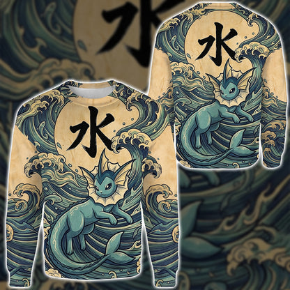 Anime PKM Vaporeon Japanese Kanji Aesthetic All Over Printed Sweatshirt Hoodie Zip Hoodie T-Shirt