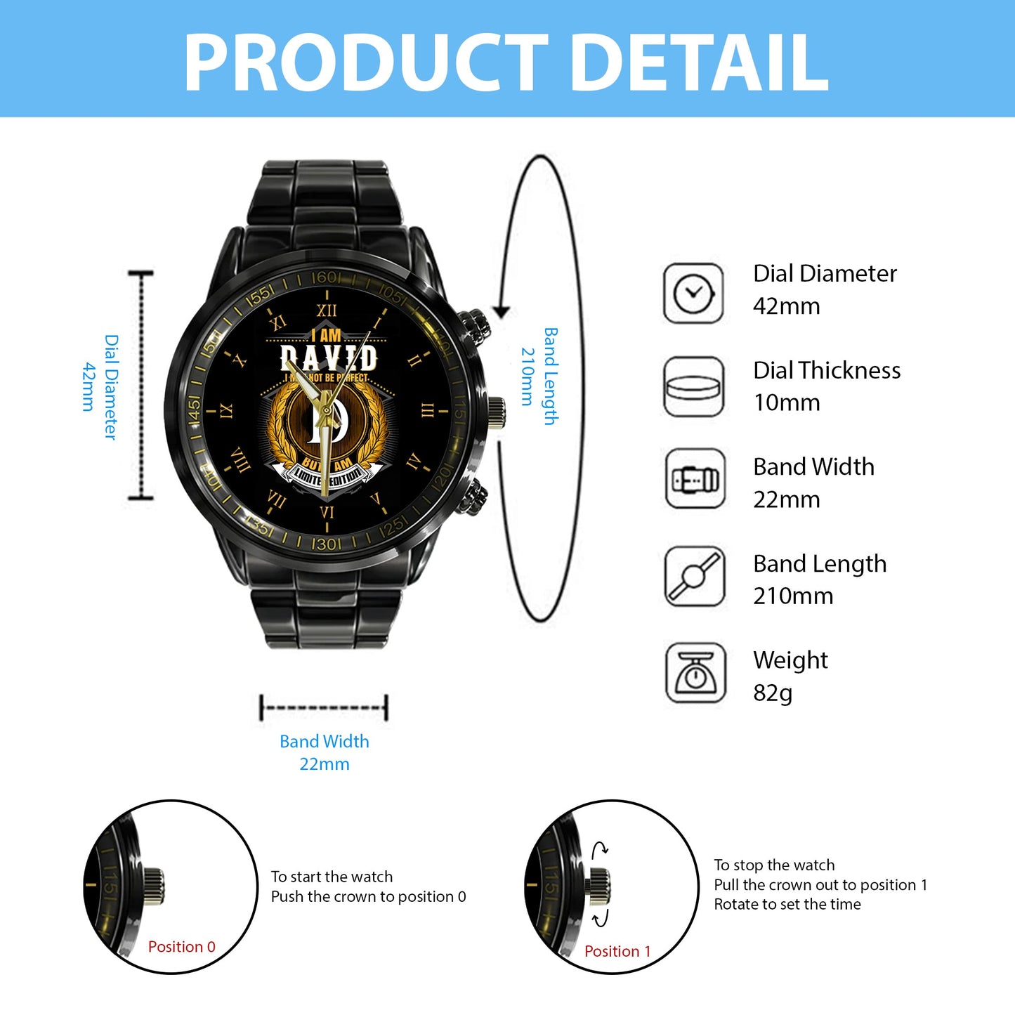 Personalized Limited Edition Name EST Watch for Him Dad Boyfriend