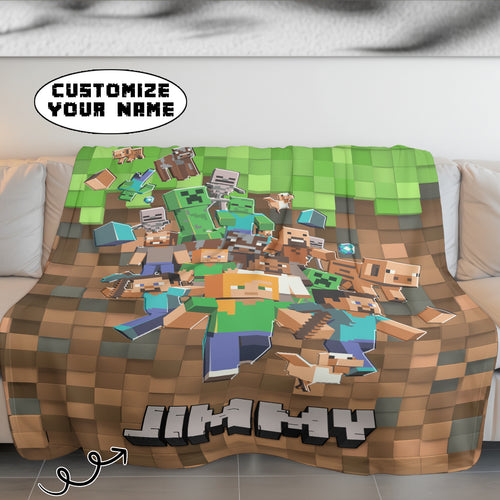 Minecraft Funny Personalized For Gamer Custom Name Soft Blanket