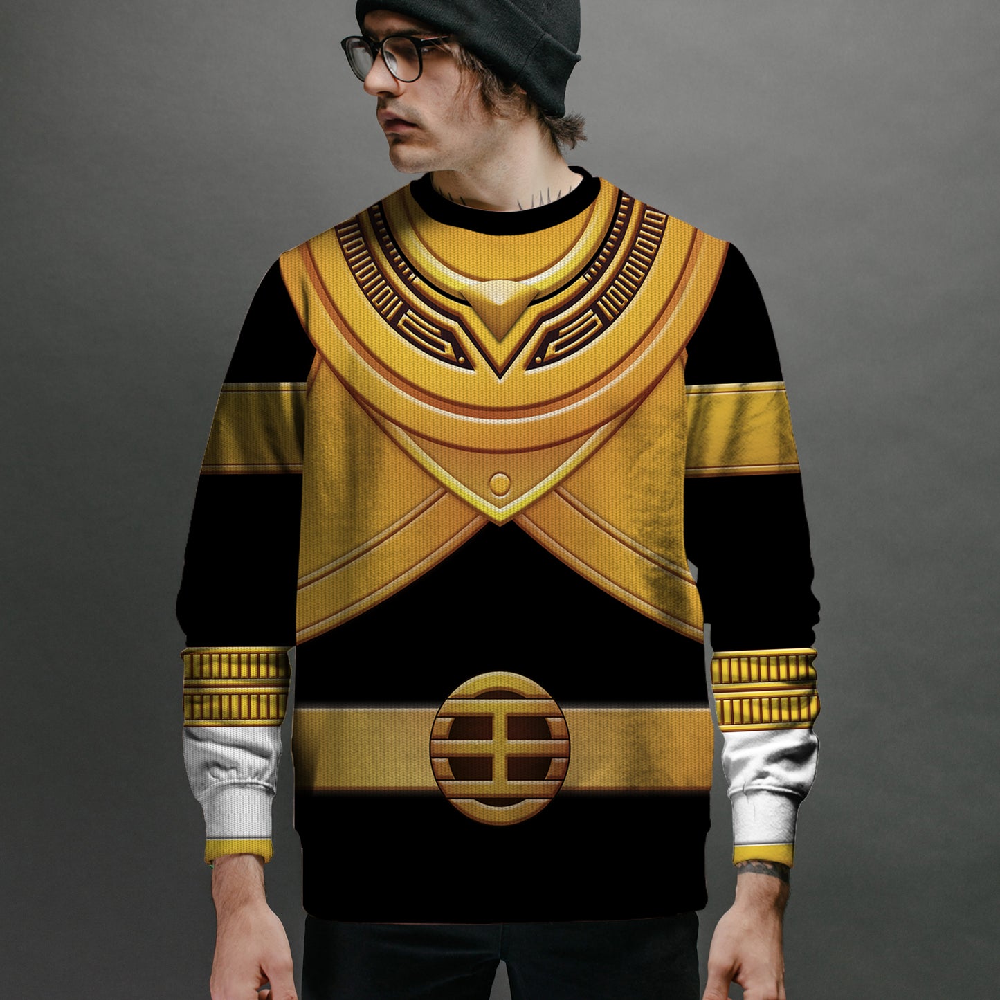 Gold Power Rangers Zeo Ugly Christmas Custom Imitation Knitted Sweatshirt
