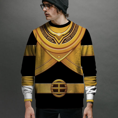 Gold Power Rangers Zeo Ugly Christmas Custom Imitation Knitted Sweatshirt
