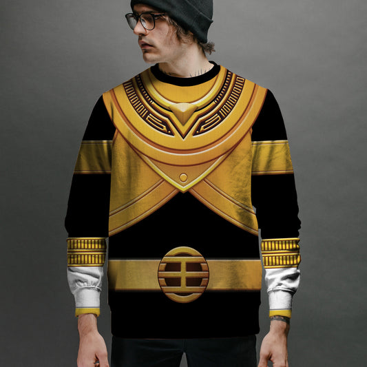 Gold Power Rangers Zeo Ugly Christmas Custom Imitation Knitted Sweatshirt