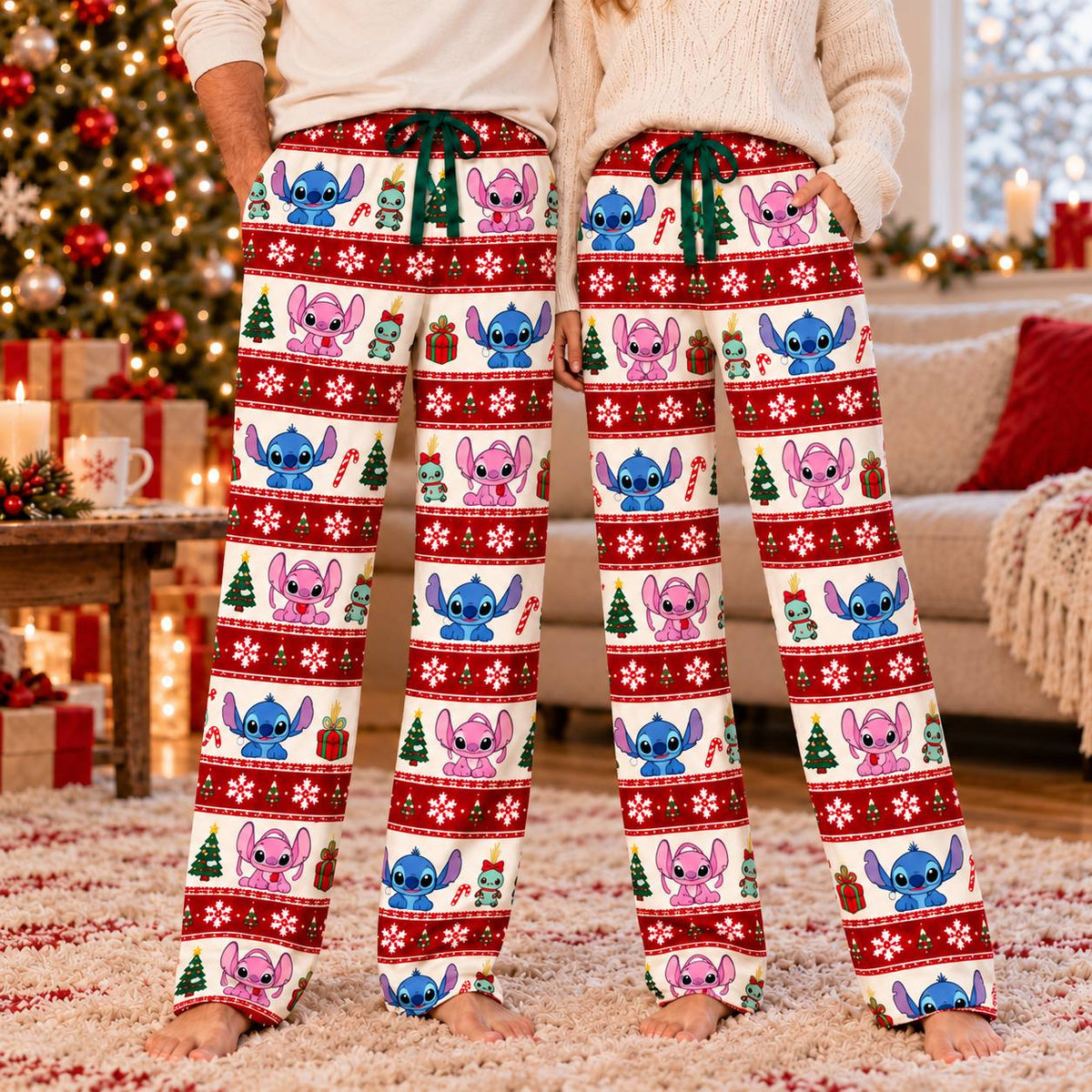 Stitch and Angel Christmas Lounge Pants