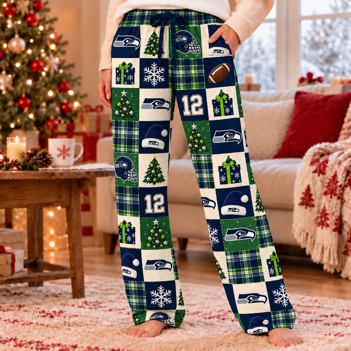 Personalized Seahawks Christmas Sweatshirt and Lounge Pants