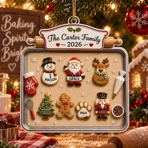 3D Raised Acrylic Family & Pet Christmas Cookie Tray Ornament, Custom Names