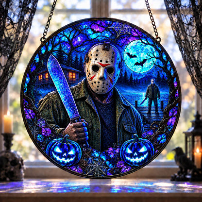 Halloween Neon Jason Voorhees Glass Suncatcher