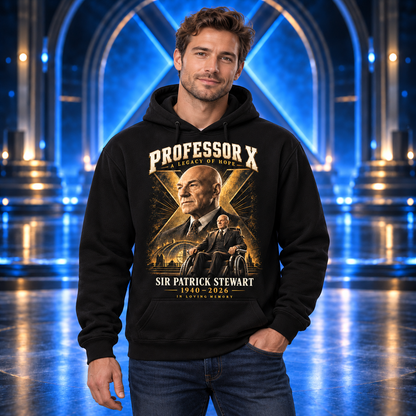 Professor X Tribute Hoodie, Black Graphic Pullover