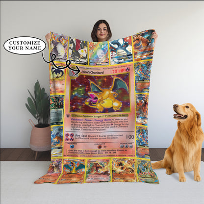 Anime PKM Charizard Cards Personalized Blanket