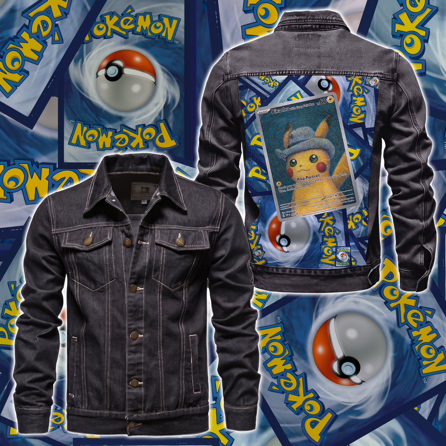 PKM Pikachu Custom Lightweight Denim Jacket