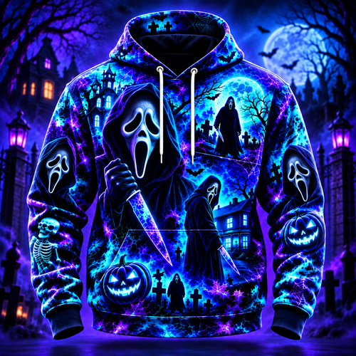Halloween Neon Ghost Face AOP T-Shirt Sweatshirt Hoodie