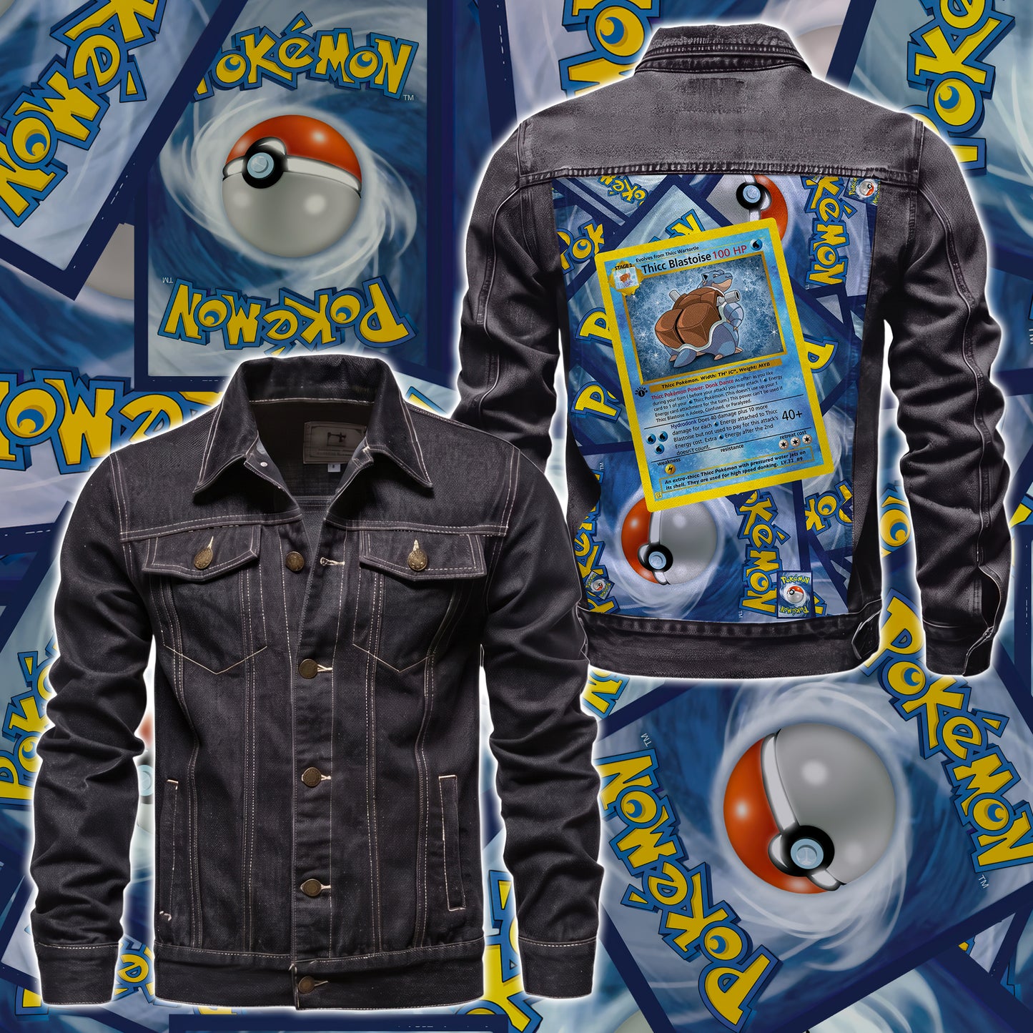 PKM Thicc Blastoise Custom Lightweight Denim Jacket