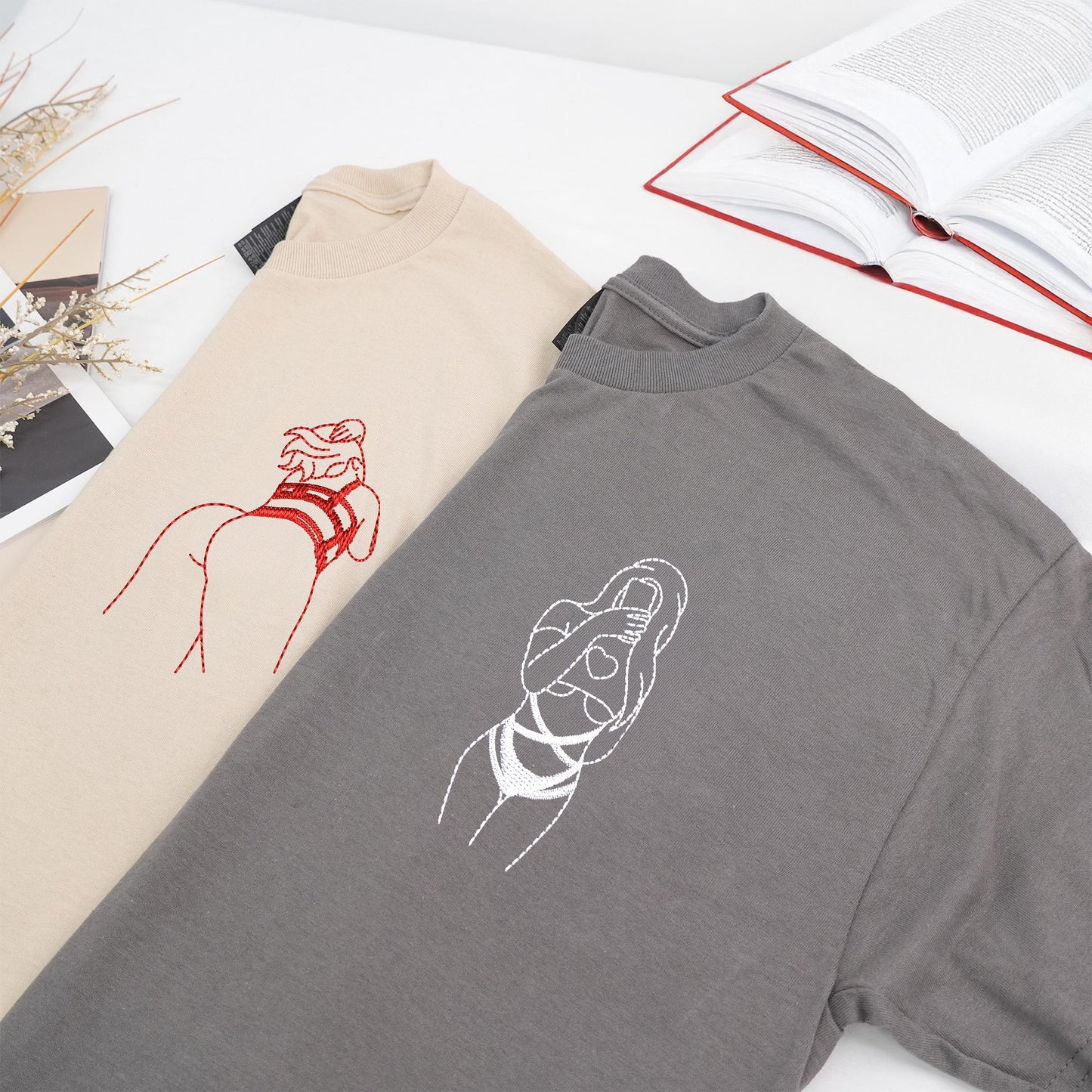 Custom Spicy Couple Portrait Embroidered Shirt – Personalized Boyfriend Photo Gift – Romantic Shirt for Husband, Anniversary or Valentine’s Day