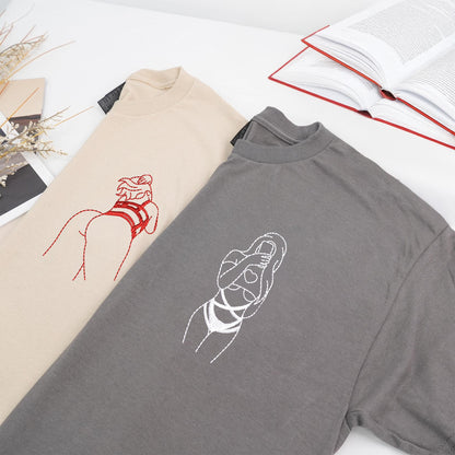 Custom Spicy Couple Portrait Embroidered Shirt – Personalized Boyfriend Photo Gift – Romantic Shirt for Husband, Anniversary or Valentine’s Day