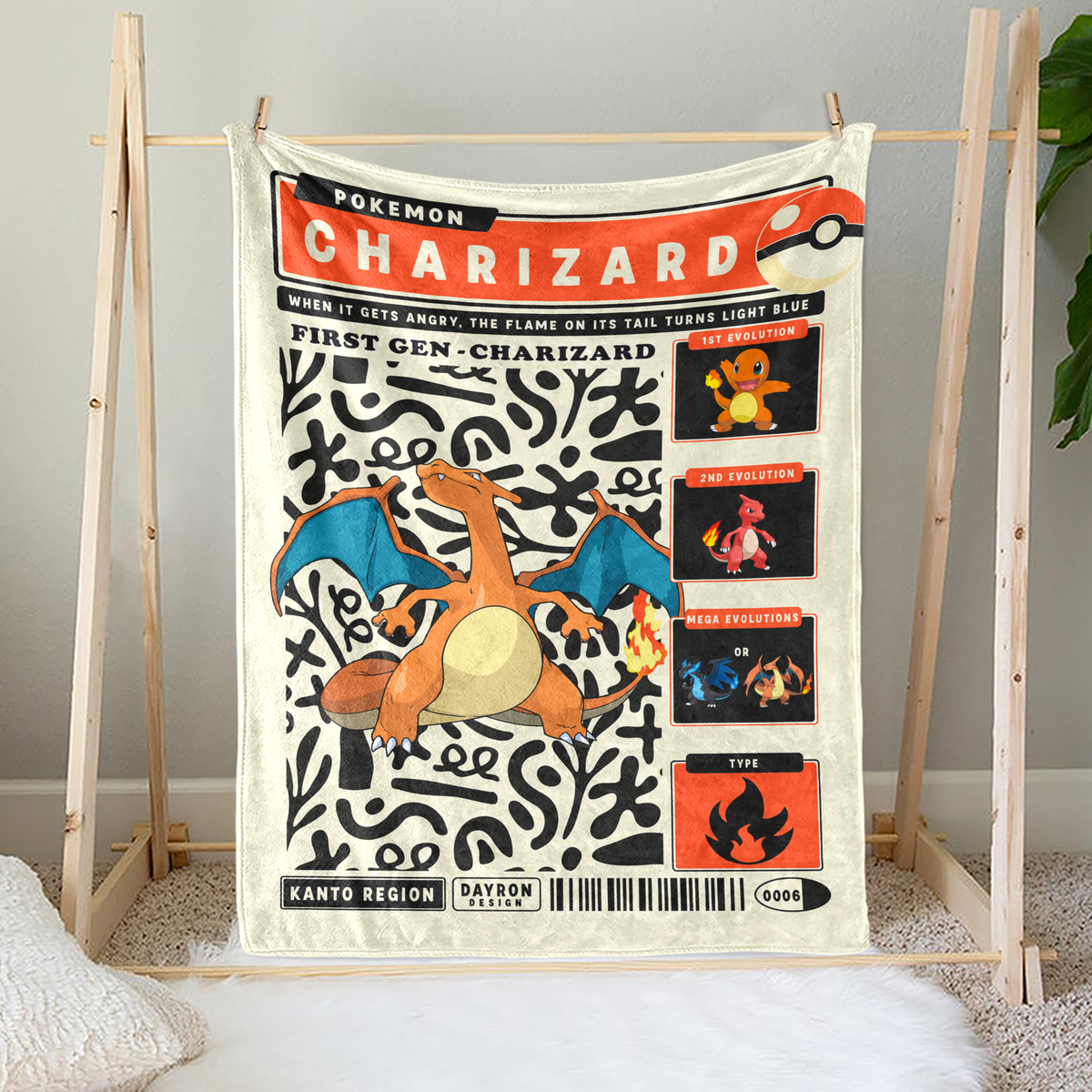 PKM Charizard Evolution Retro Fleece Blanket