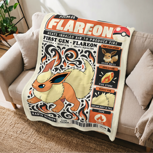 PKM Flareon Evolution Retro Fleece Blanket