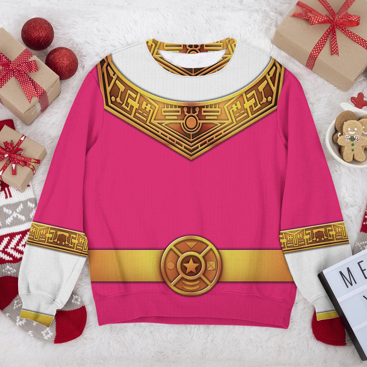 Pink Power Rangers Zeo Ugly Christmas Custom Imitation Knitted Sweatshirt