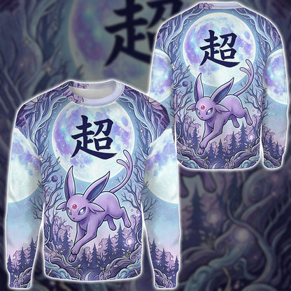 Anime PKM Espeon Japanese Kanji Aesthetic All Over Printed Sweatshirt Hoodie Zip Hoodie T-Shirt