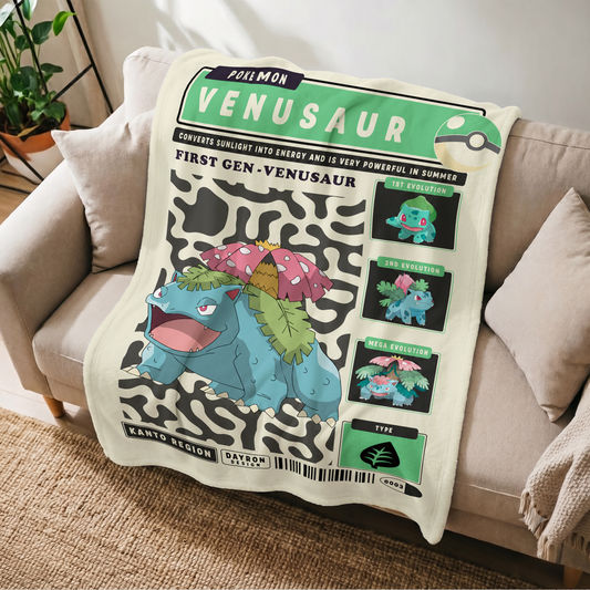 PKM Bulbasaur Evolution Retro Fleece Blanket