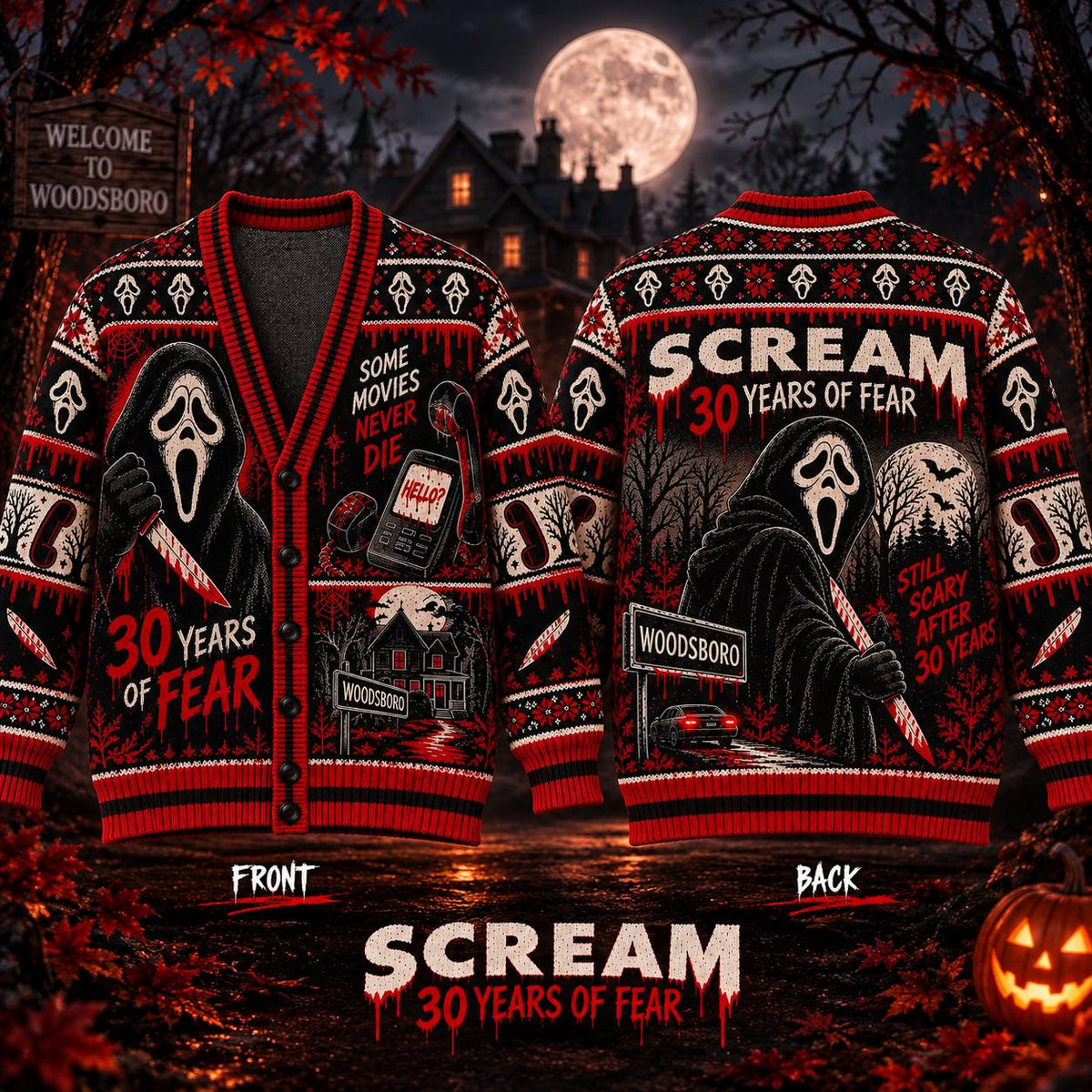 Halloween Scream 30th Anniversary Ugly Cardigan