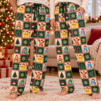 PKM Christmas Lounge Pants, Red Plaid Lounge Pants for Men and Women, Matching Couples Loungewear