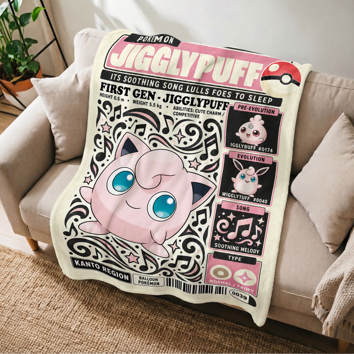 PKM Jugglypuff Evolution Retro Fleece Blanket