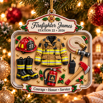 Personalized 3D Raised Acrylic Fire Fighter Custom Name & Station Ornament
