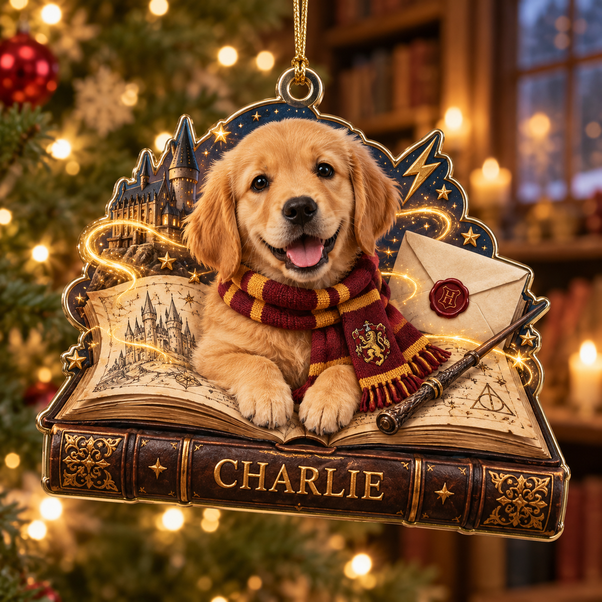 Personalized Custom Dog Photo Harry Potter Acrylic Ornament – Custom Name Holiday Gift