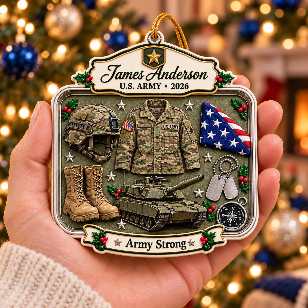 Personalized 3D Raised Acrylic US Army Custom Name Ornament