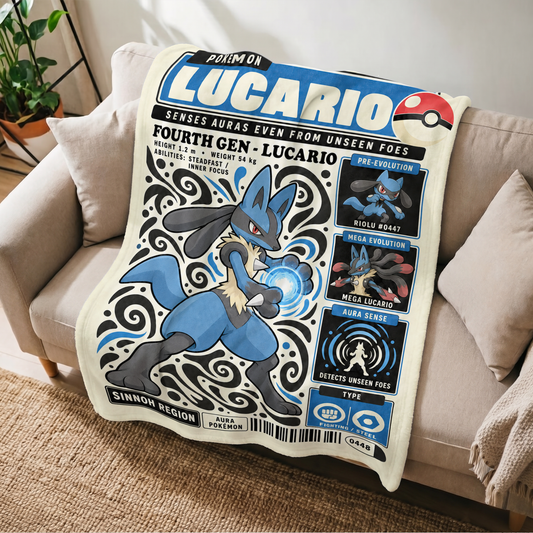 PKM Lucario Evolution Retro Fleece Blanket