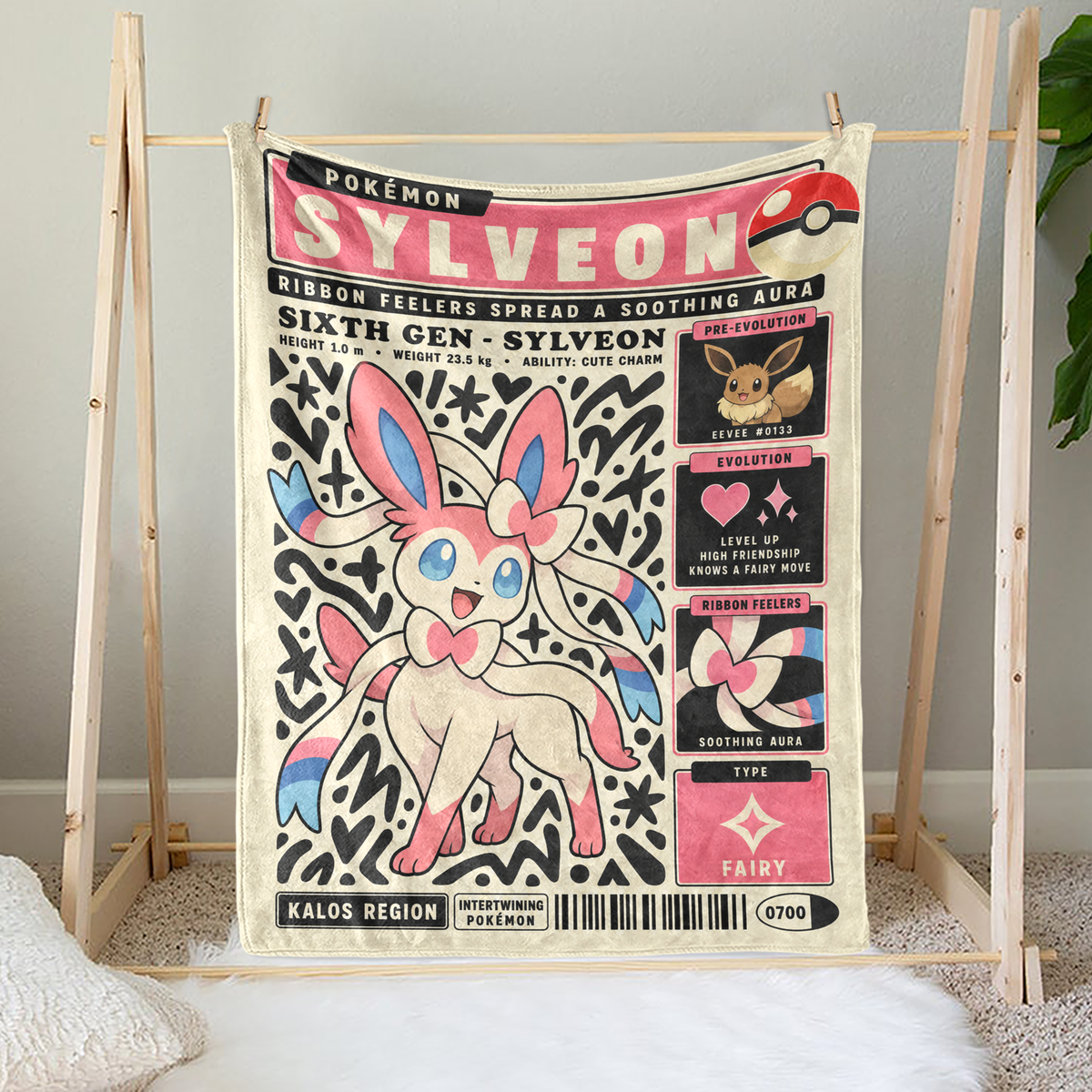 PKM Sylveon Evolution Retro Fleece Blanket