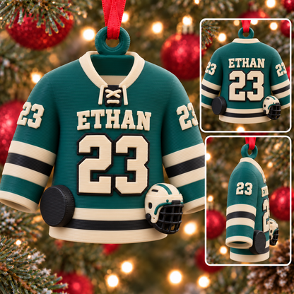 Personalized Hockey Jersey Ornament, Custom Name and Number, 3D Printed PLA Christmas Gift