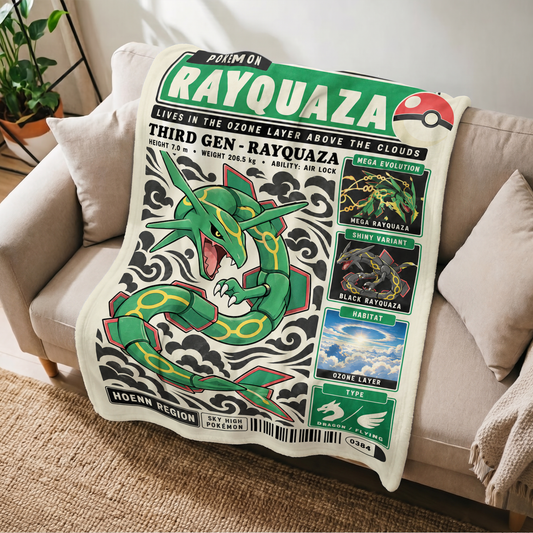 PKM Rayquaza Evolution Retro Fleece Blanket