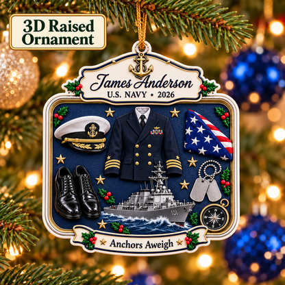 Personalized 3D Raised Acrylic US NAVY Custom Name Ornament