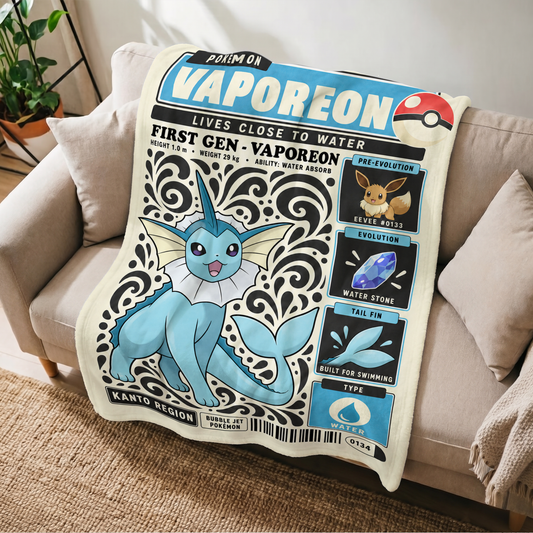 PKM Vaporeon Evolution Retro Fleece Blanket