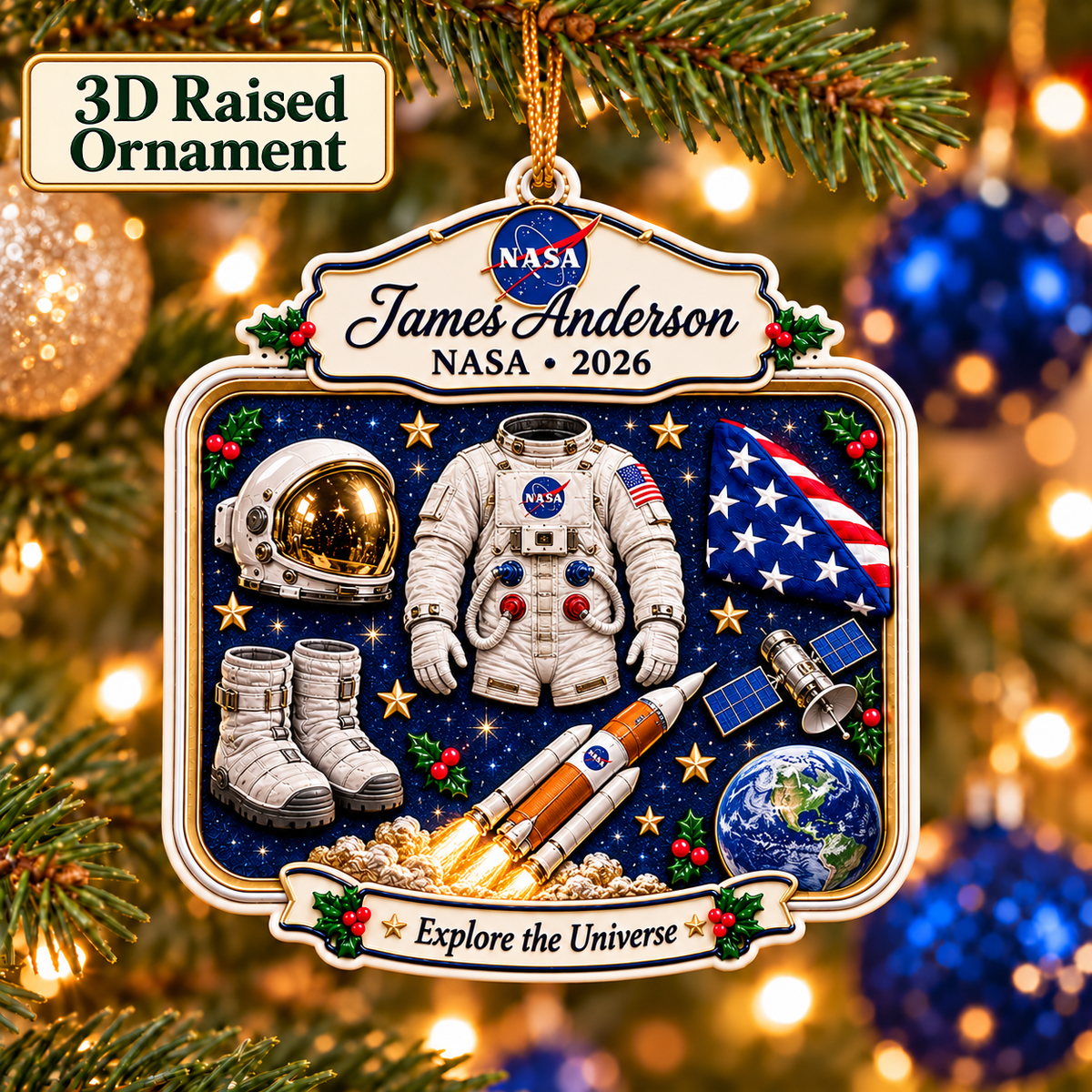 Personalized 3D Raised Acrylic NASA Custom Name Ornament