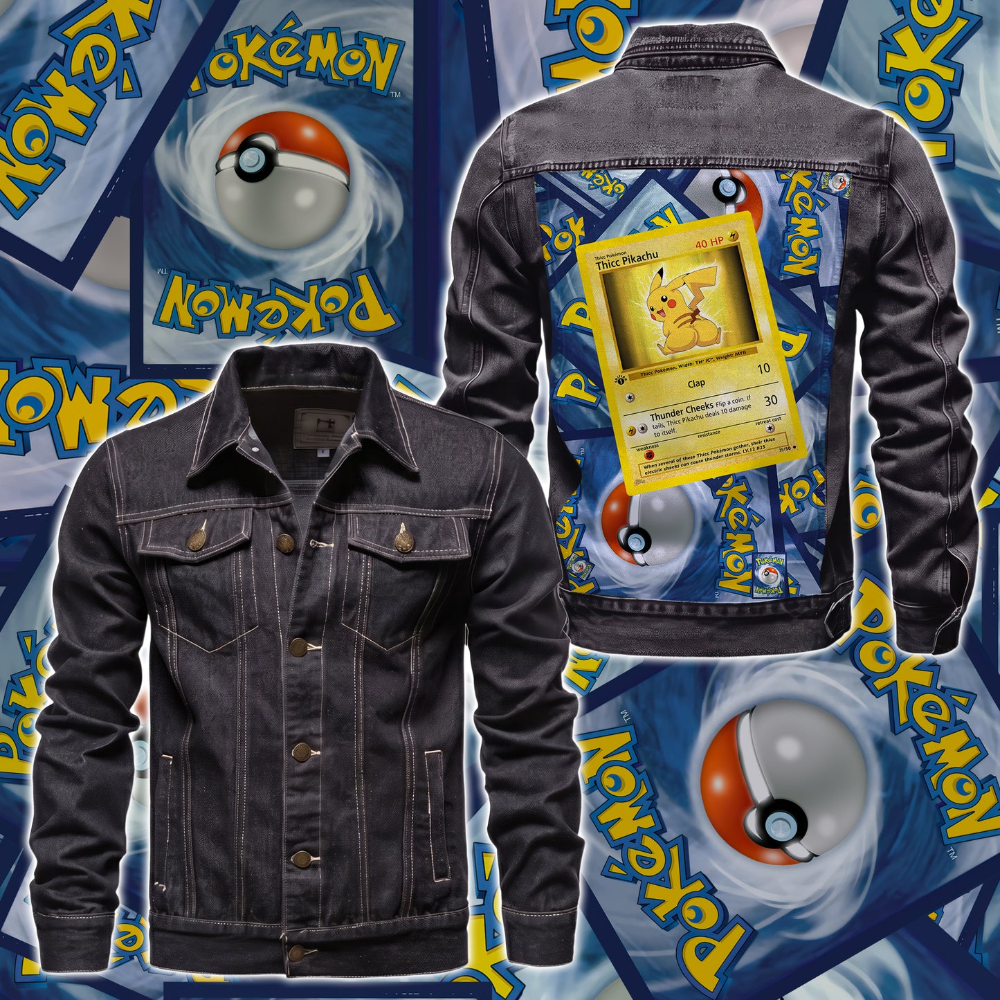PKM Thicc Pikachu Custom Lightweight Denim Jacket