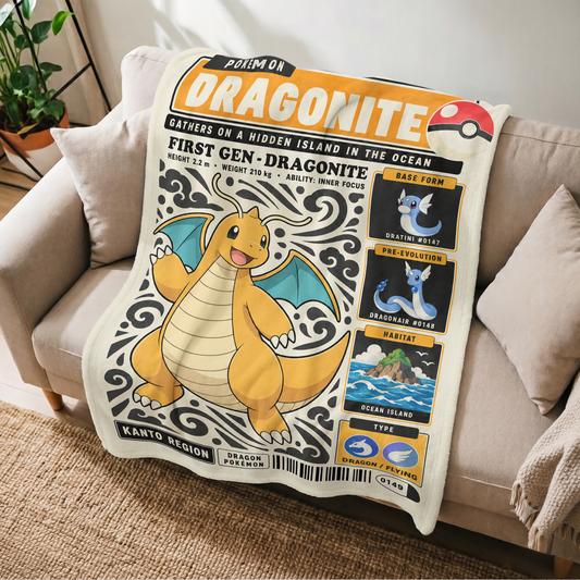 PKM Dragonite Evolution Retro Fleece Blanket