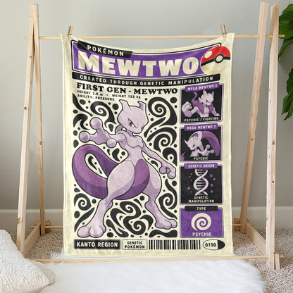 PKM Mewtwo Evolution Retro Fleece Blanket