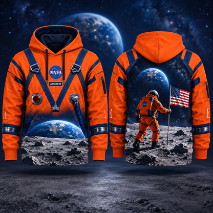 Personalized Your Name Orange Astronaut AOP T-Shirt Sweatshirt Hoodie