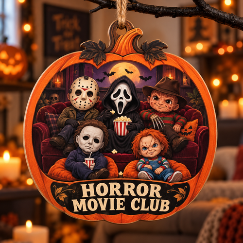 Personalized Halloween Horror Movie Club Double-Side Printed Wooden Ornament