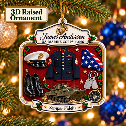 Personalized 3D Raised Acrylic US MARINE CORPS Custom Name Ornament