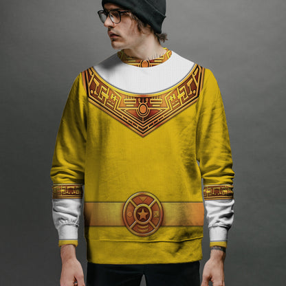Yellow Power Rangers Zeo Ugly Christmas Custom Imitation Knitted Sweatshirt