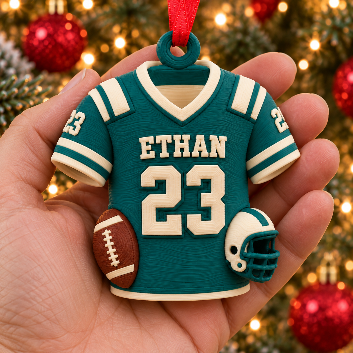Personalized Football Jersey Ornament, 3D Printed PLA, Custom Name and Number, Football Player Christmas Gift
