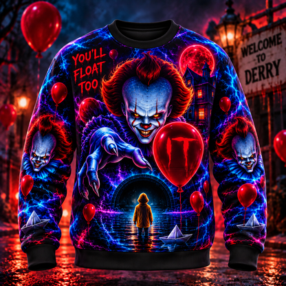 Halloween Neon Pennywise AOP T-Shirt Sweatshirt Hoodie