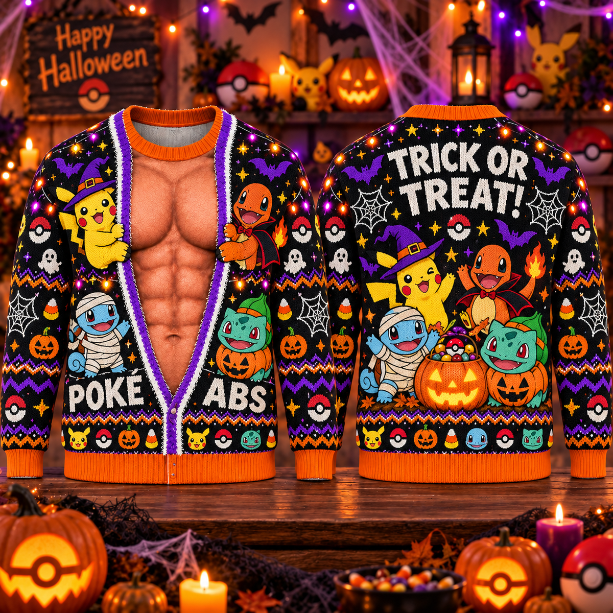 Halloween PKM Funny Poke Abs Trick Or Treat Ugly Sweatshirt
